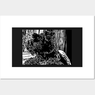 Black Miniature Schnauzer Dog Linoprint Posters and Art